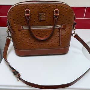 Dooney & Bourke caramel Ostrich-Embossed Leather Dome Satchel